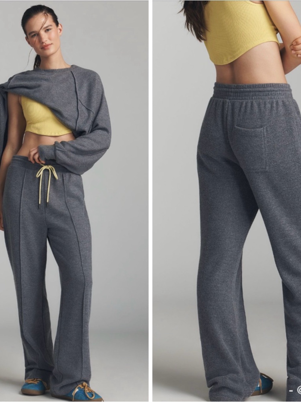 Daily Practice High-Rise Wide-Leg Knit Track Pants in Charcoal Gray
